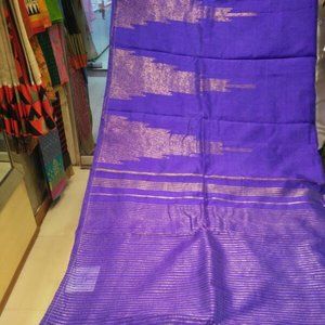 Indigo blue Temple border Handloom Matka Silk saree